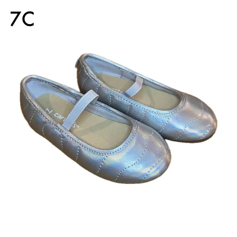 Carter’s Toddler Girls Silver Metallic Flats Dress Shoes Bow Size 7C Wedding